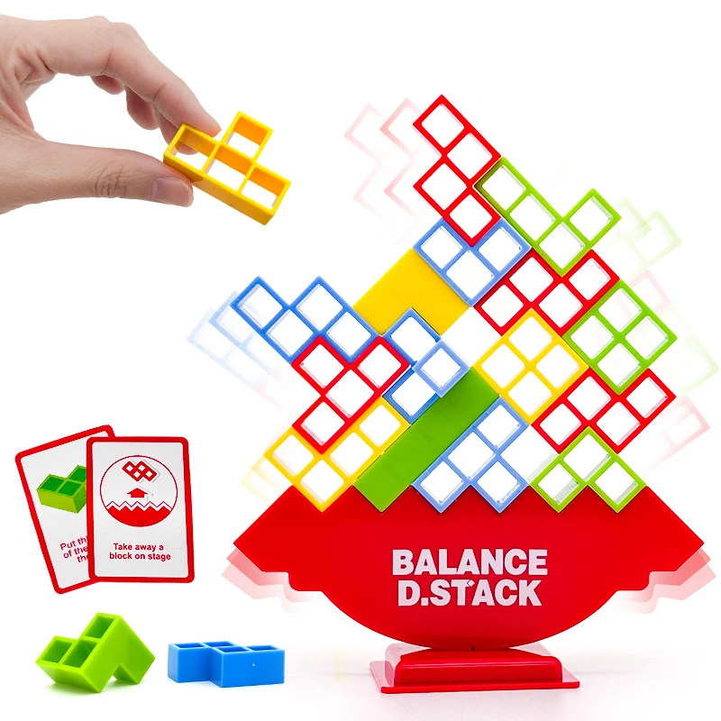 64 pçs tetris equilíbrio empilhamento jogo blocos de construção com cartões diversão família festa jogo noite mesa desafio para crianças adulto