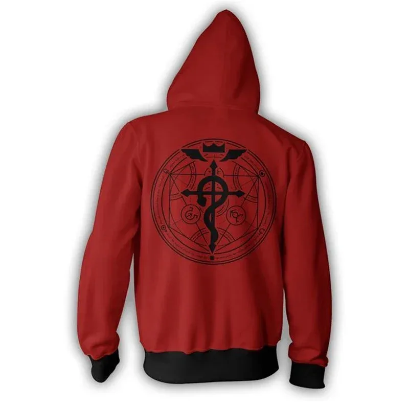 2025 nueva chaqueta con cremallera de otoño de Fullmetal Alchemist Edward Elric abrigo con capucha Anime Cosplay sudaderas chándales Tops Cl ☆ wrl ☆