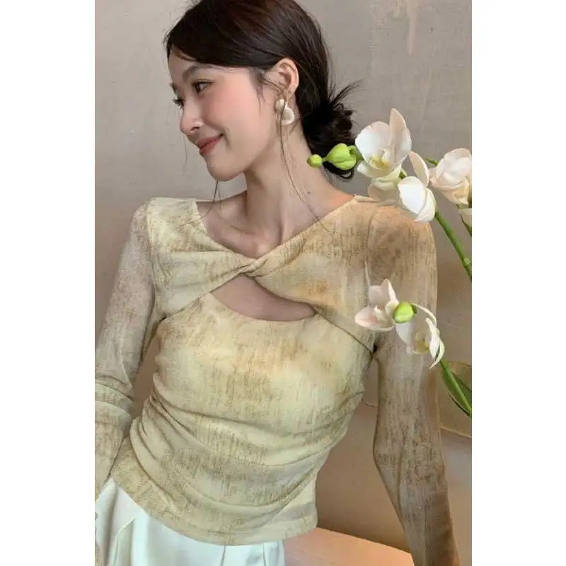 

Женская одежда, весенне-осенний простой модный принт с круглым вырезом, женский модный тонкий кардиган с длинными рукавами и принтом тай-дай