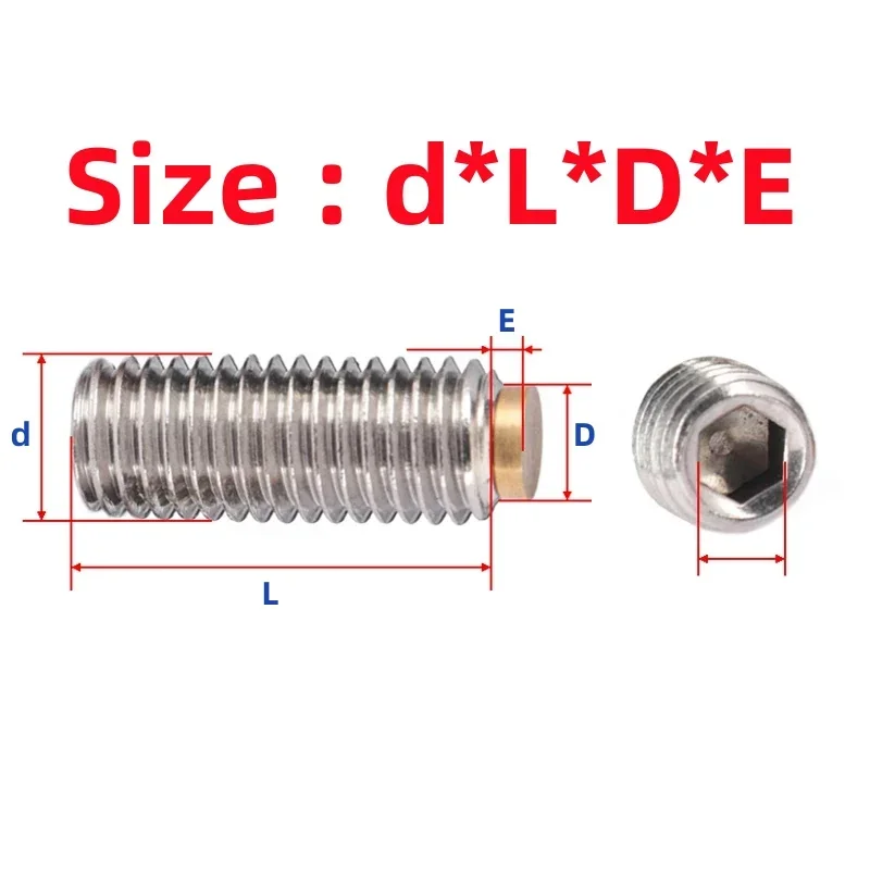 1/2/5/10pcs M6 M8 304 Stianless Steel Hex Socket Brass Set Screw Point Headness Grub Bolt