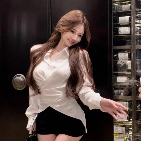 

Весенне-осенний топ с перекрестным дизайном на талии, длинными рукавами, асимметричный, модный, удобный, дышащий, из полиэстера