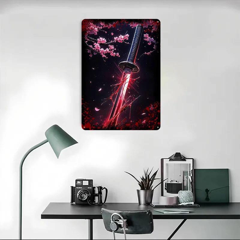 الساموراي السيف الدموي المشارك الخيال خمر جدار الفن علامة معدنية مخصصة القصدير اللوحة للرجل كهف ديكور غرفة الحلي الرجعية #4