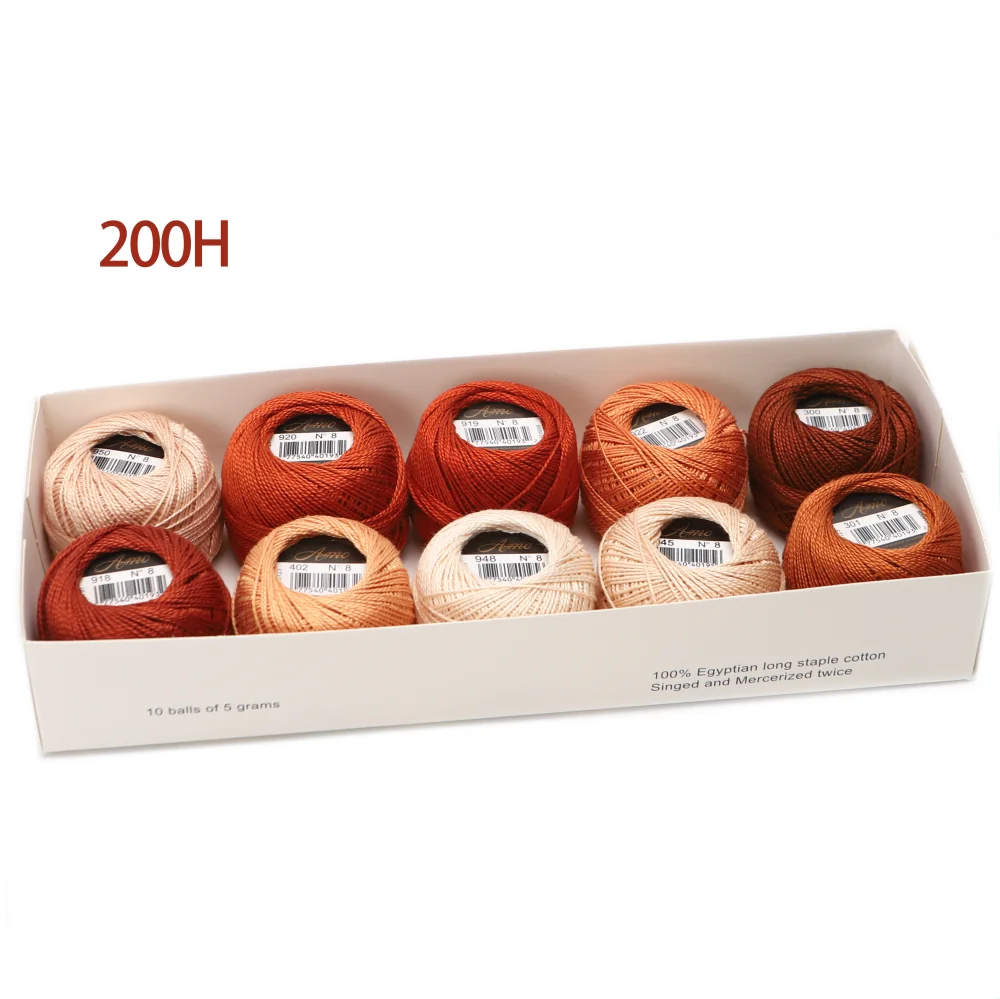 Amohilos Größe 8, Perlenfaden aus merzerisierter ägyptischer Baumwolle, 10 verschiedene Farben, Kollektion 5 Gramm, 40 Meter Kugel, 20 Sets erhältlich