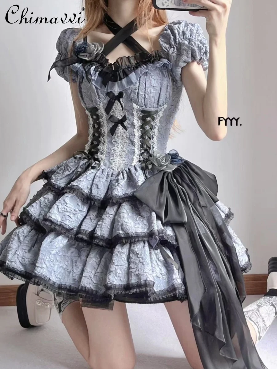 Robe Lolita gothique foncée OP originale, princesse douce et Cool pour fille, manches courtes, fête d'anniversaire, robe trois pièces, printemps été