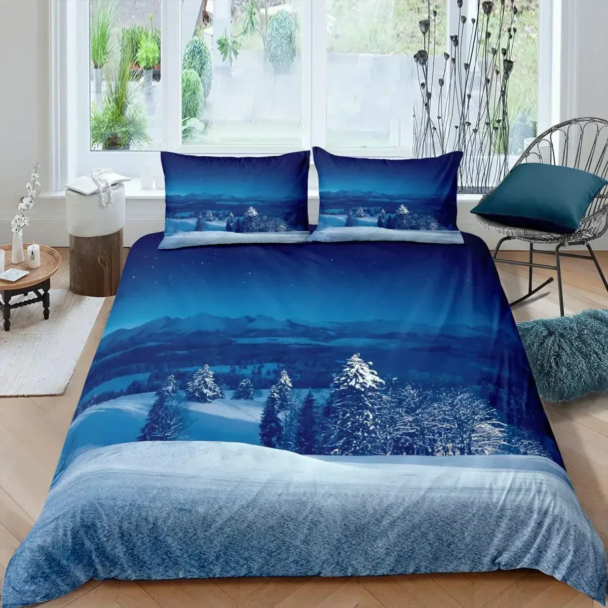2026 Snow Mountain Duvet Cover Set Sea Waves Bedding Set Sea Landscape King Size Comforter Cover Nature Scenery Polyester Quilt