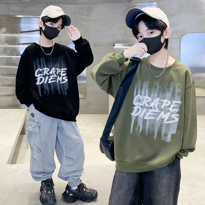 

American Autumn Teens Child Sweatshirt Cotton Letter Print Pullovers Tops Loose Casual Boy Youth Sweatshirt Kids Hoodie Clothing