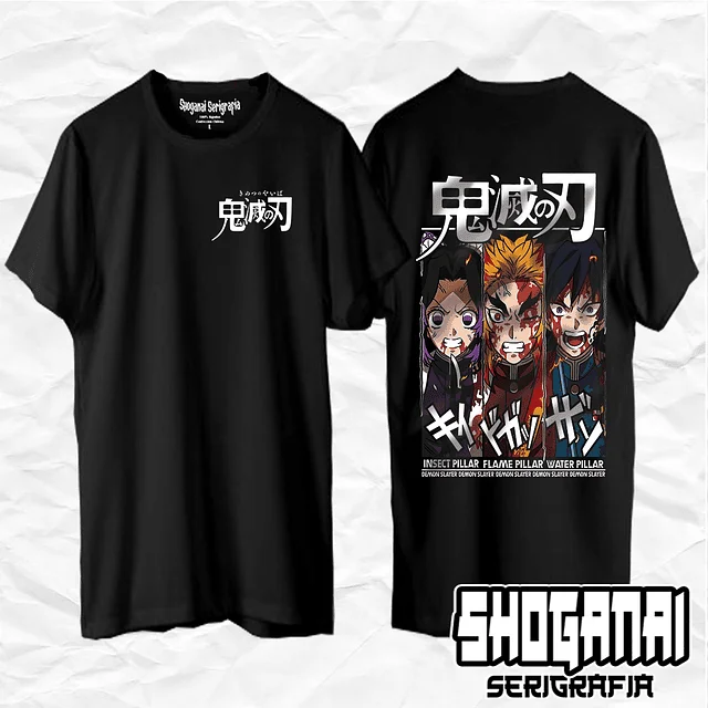 Shinobu, Rengoku y Tomioka - Kimetsu No Yaiba Demon Slayer Unisex Anime T-Shirt 100% Cotton Manga Tee