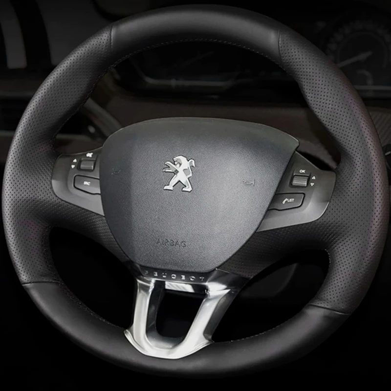 Car Steering Wheel Cover For Peugeot 208 Peugeot 2008 Hand Stitch Diy PU Micro Microfiber Leather Car Accessories Steering Wrap