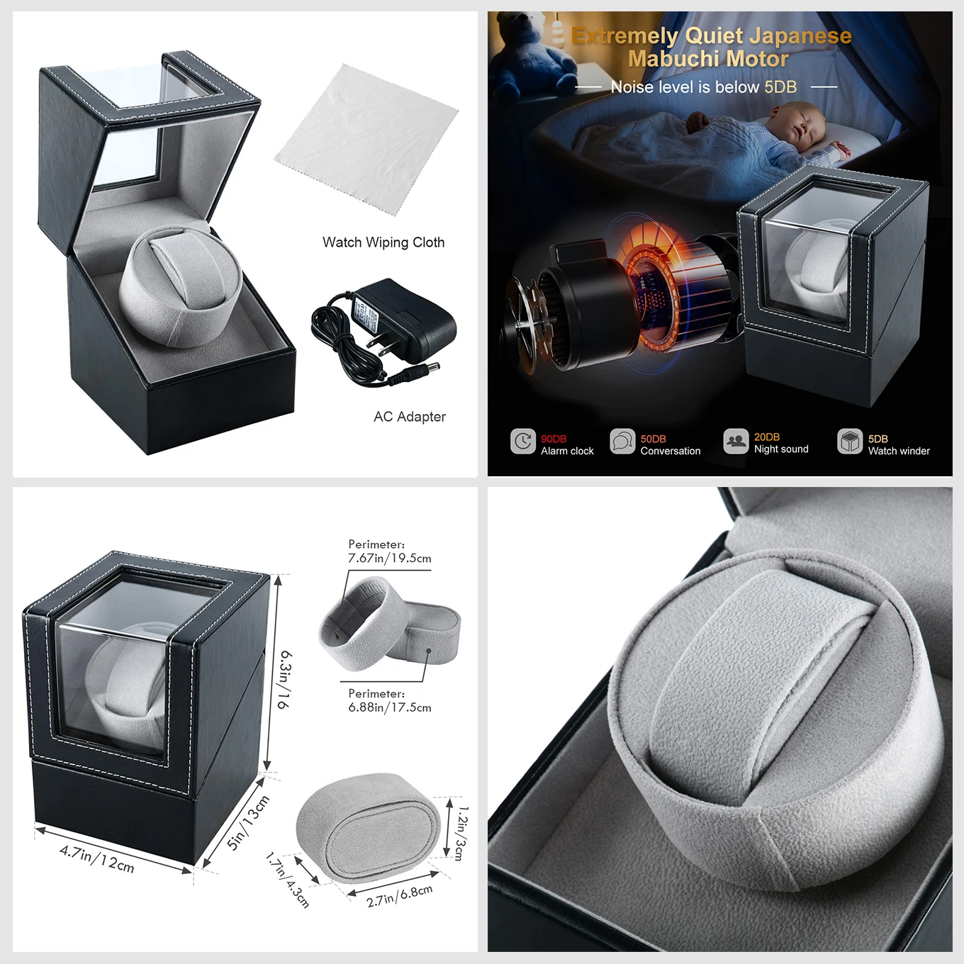 Single Watch Winder Automatic Rotation Leather Display Storage Display Box Case Gift