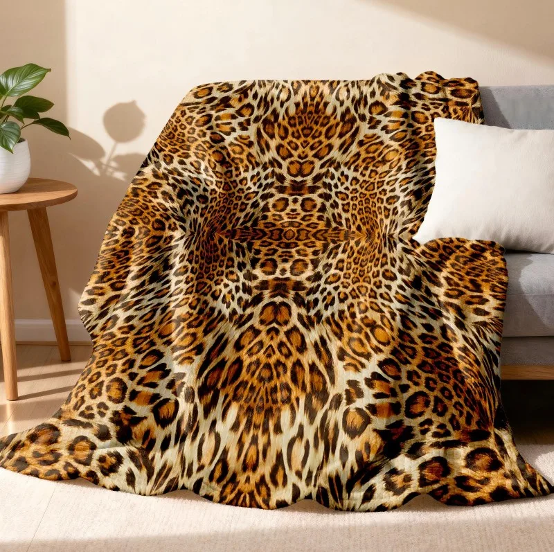 1PC Überwurf mit Leopardenmuster, Kunst, Kuhfellmuster, Flanelldecke, dünn, weich, warm, Decken, Festival-Geschenke für alle Jahreszeiten