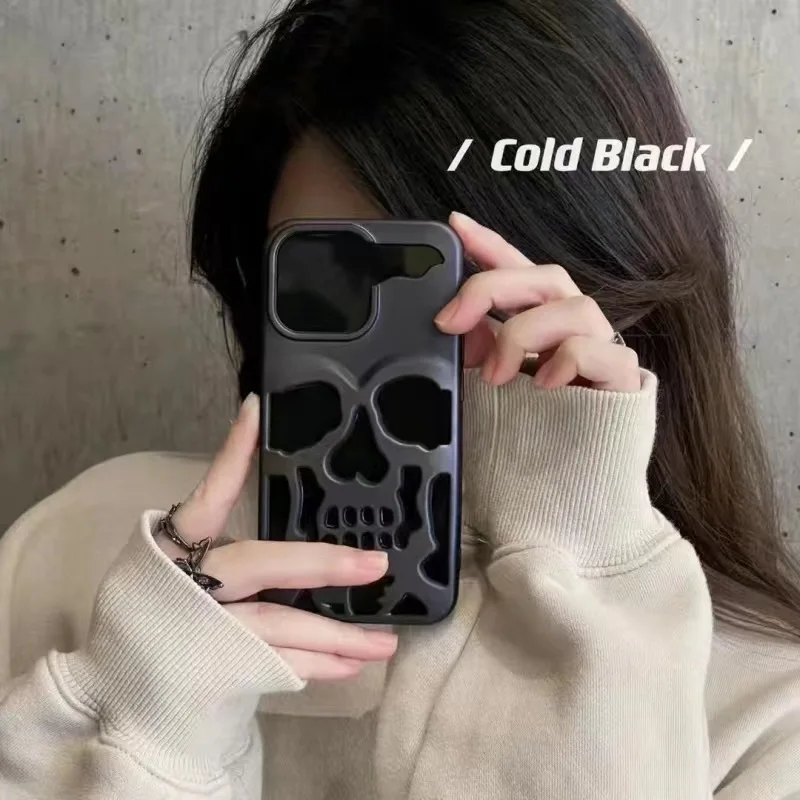 Funda coreana Ins Heavy Metal Skeleton Hollow Out para iPhone 14 13 Pro Max Plus, funda trasera de teléfono para 12 11 Pro Max
