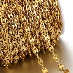 1meter Stainless Steel Coffee Bean Beads Chain Pig Nose Link Chains for Bracelets Necklace Jewelry Making Components DIY