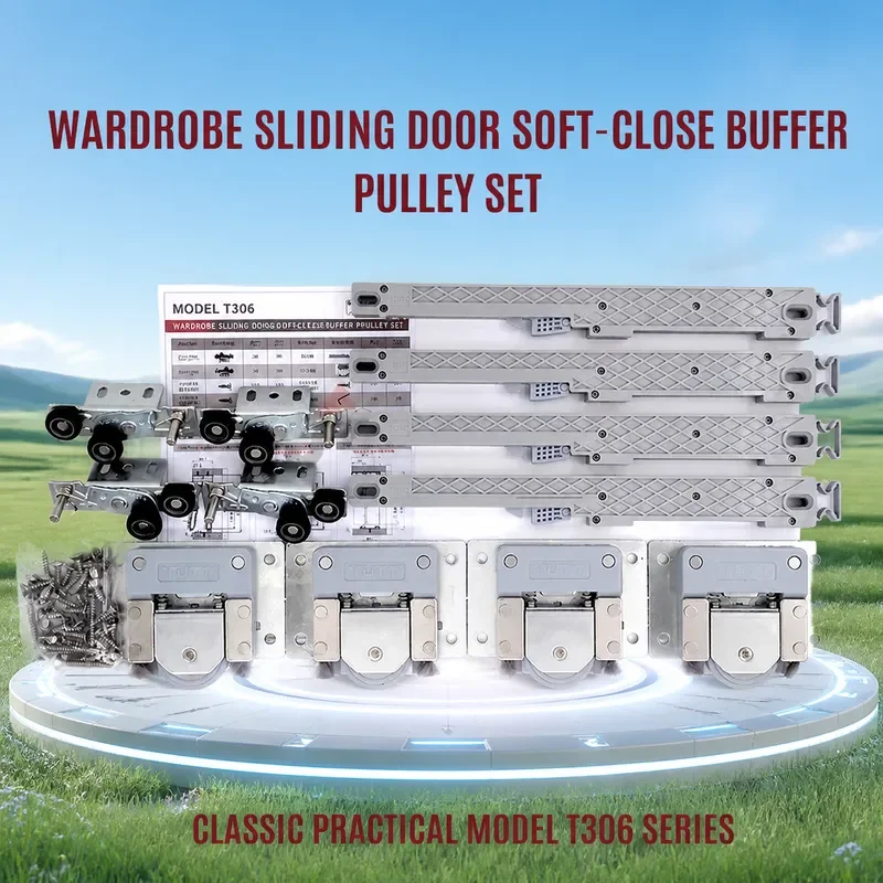 For Toot T306 Sliding Door Damping Pulley System Cabinet Hanging Wardrobe Wooden Door Buffer Roller Track Hardware