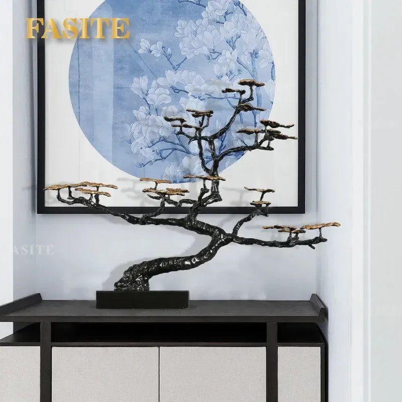 For Wrought Iron Pine Tree Welcome Floor Ornament New Chinese Style Entrance Hotel Lobby High End Tea House Living Room Soft