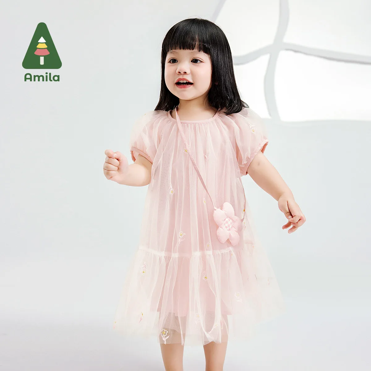 Amila 2024 Summer New Girls Dress Sweet Cute Fashion Boutique High Quality Gauze Dress 0-6Y Children\'s Clothing