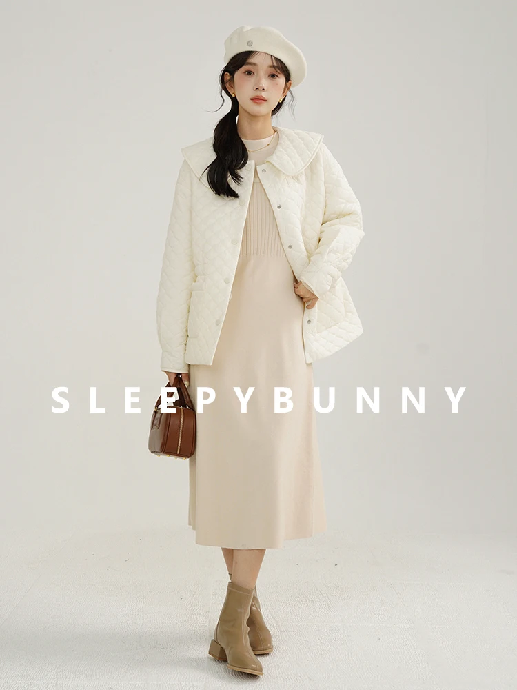Quilted Doll Collar Cotton Jacket Women Winter Lightweight Warm Padded Coat Cute Slim Short Outerwear Petite Girls Cold Weather