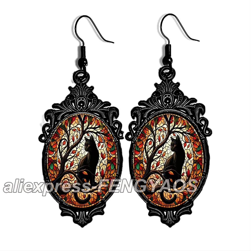 New Punk Black Cat Dangle Earring Vintage Gothic Black Cats Earrings for Women Witch Alternative Jewelry Accessories