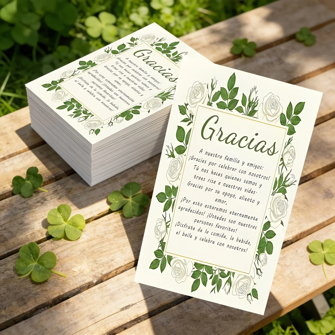 50PCS Elegant White Rose Thank You Cards, Surrounded By Fresh Green Leaves, Used for Weddings, Souvenirs, Party Decorations, Etc