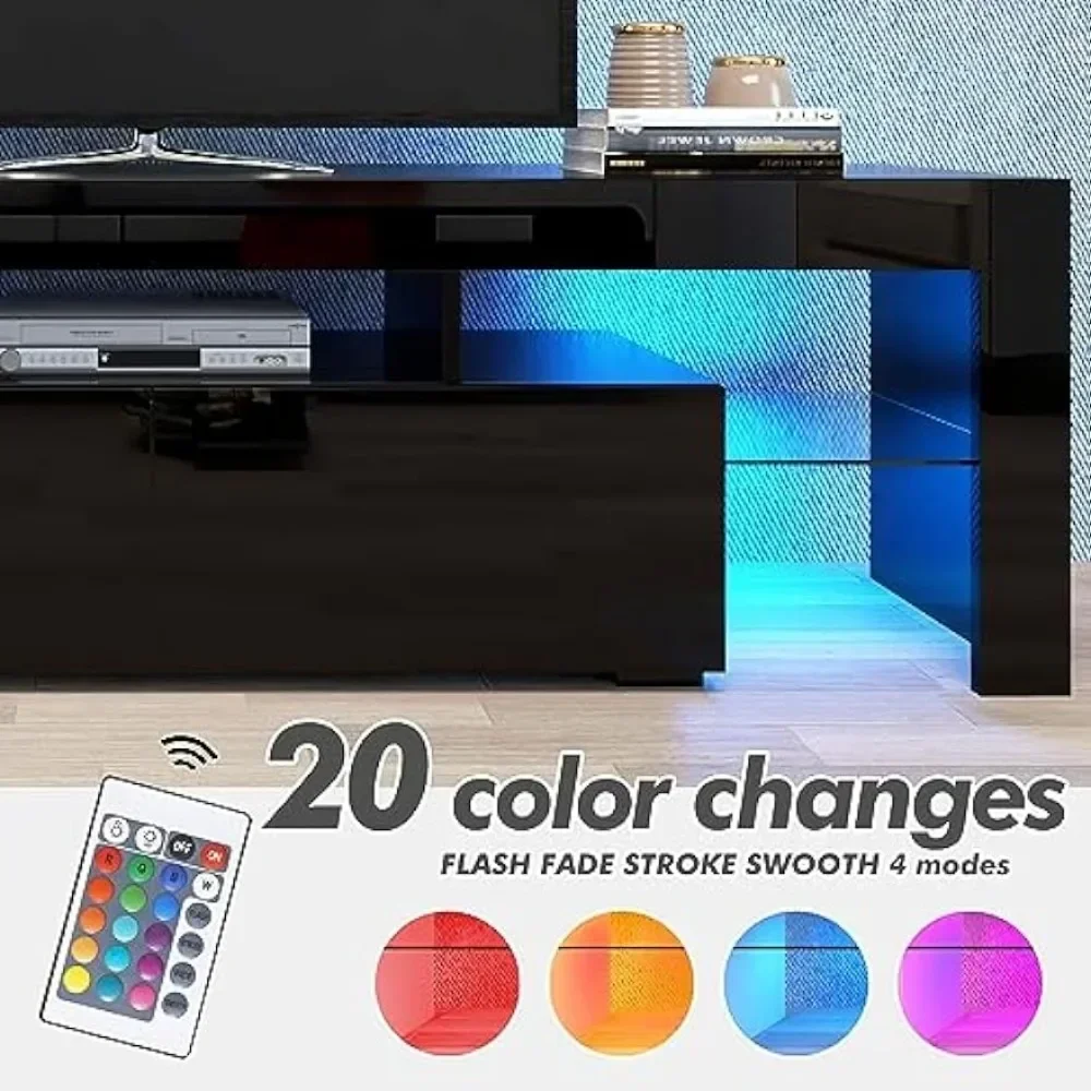 For  TV Stand for Up 50 to 70 Inch, TVs Entertainment Center Table Stands with 2 Storage and 3 Open Shelves High Gloss, TV Stand