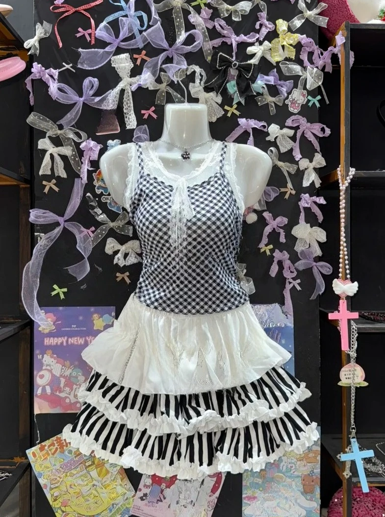 Y2k Subculture Harajuku Two Piece Suit Women Gothic Punk Crop Tops Matching Mini Skirt Vintage Punk Streetwear Outfit Sets