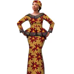 Dashiki African Dresses for Women Bazin Riche Ankara Wax Lace Mermaid Skirt with Headwrap Ladies Outfits Party Prom A1925062