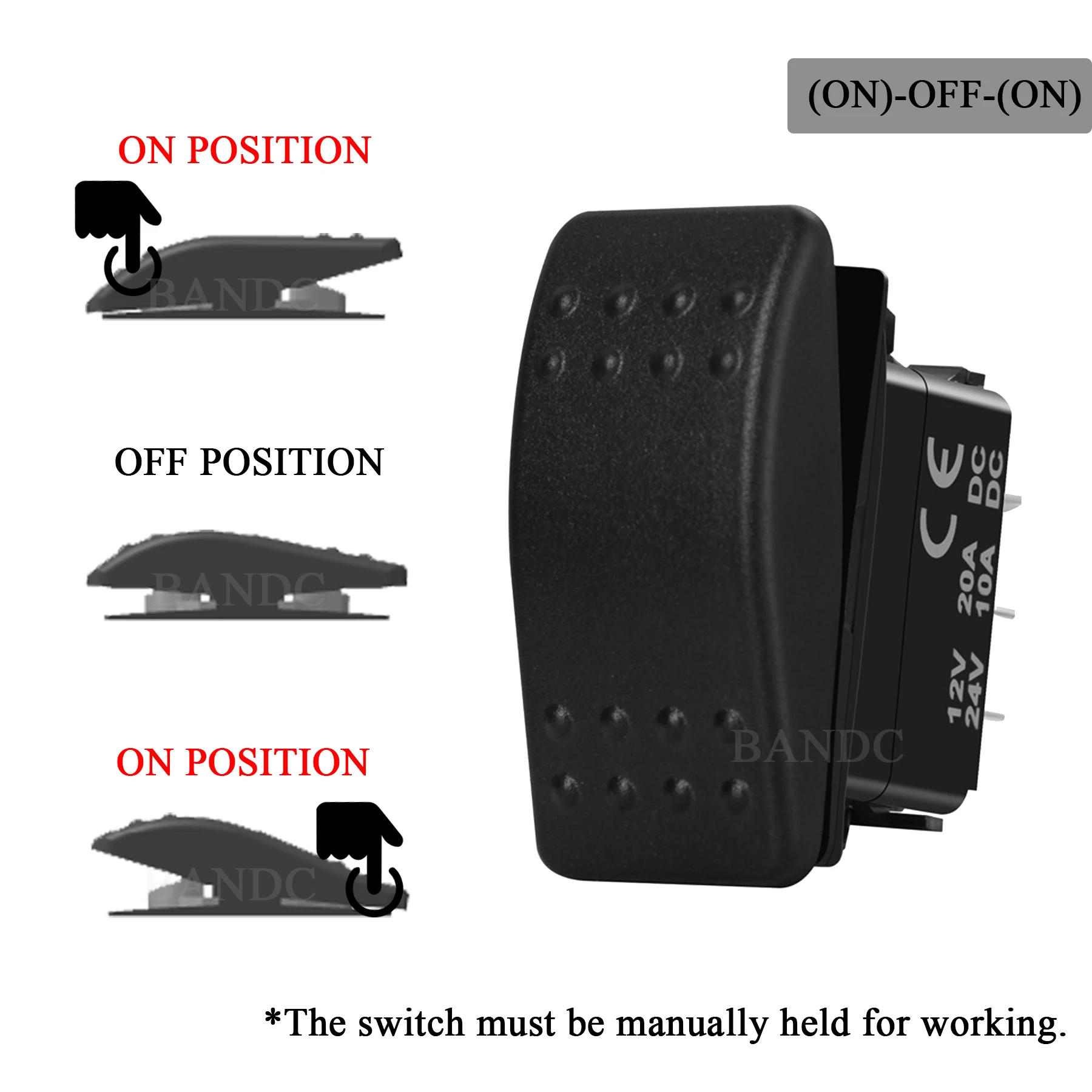 12V/24V DC Reverse Polarity Switch 6P (ON)-OFF-(ON) 3 Way Momentary Rocker Switch Waterproof Non-light DPDT Marine Toggle Switch