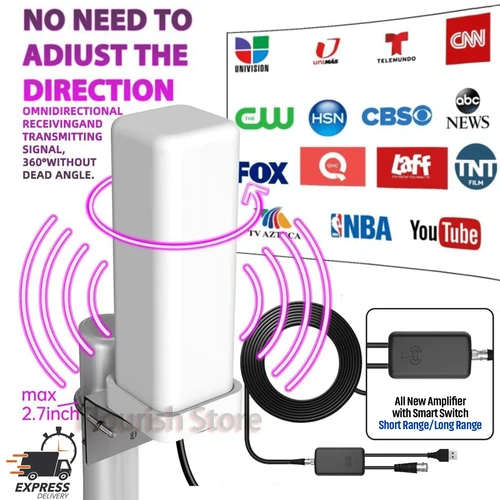 6000 millas HDTV TV antena 1080P al aire libre HD 8K HD 1080P Digital 360 °   Amplificador de señal 35DBI y cable de 32,8 pies IP66