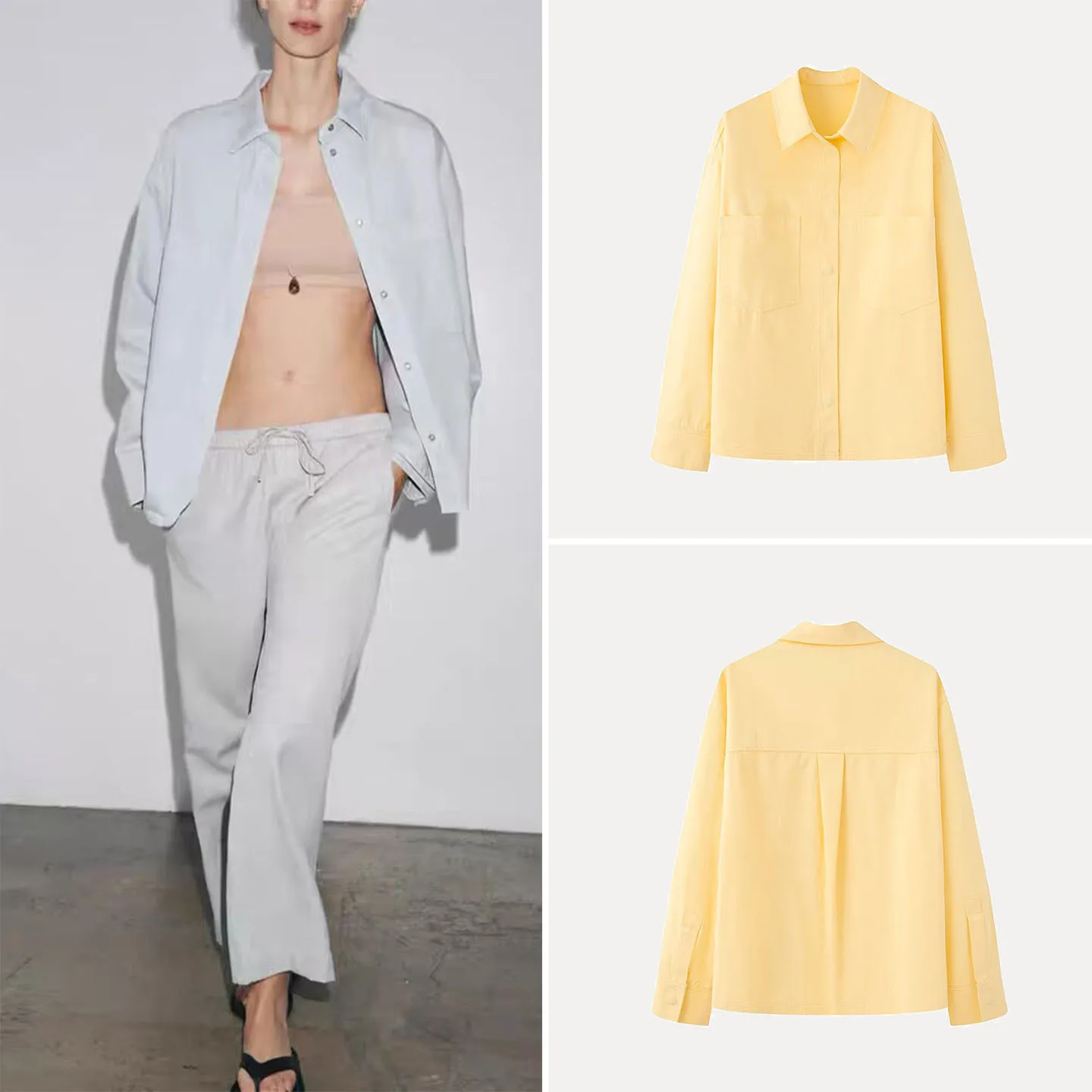 Fashionable Long Sleeve Shirt Women's Summer 2026 New Arrival with Large Pockets Clothing Matching Style ZADATA Brand