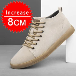 Genuine Pig Leather Fashion Height Increasing Sneakers Men All-match Casual Shoes Increase Insole 8cm Luxury Brand Lift Men Shoe