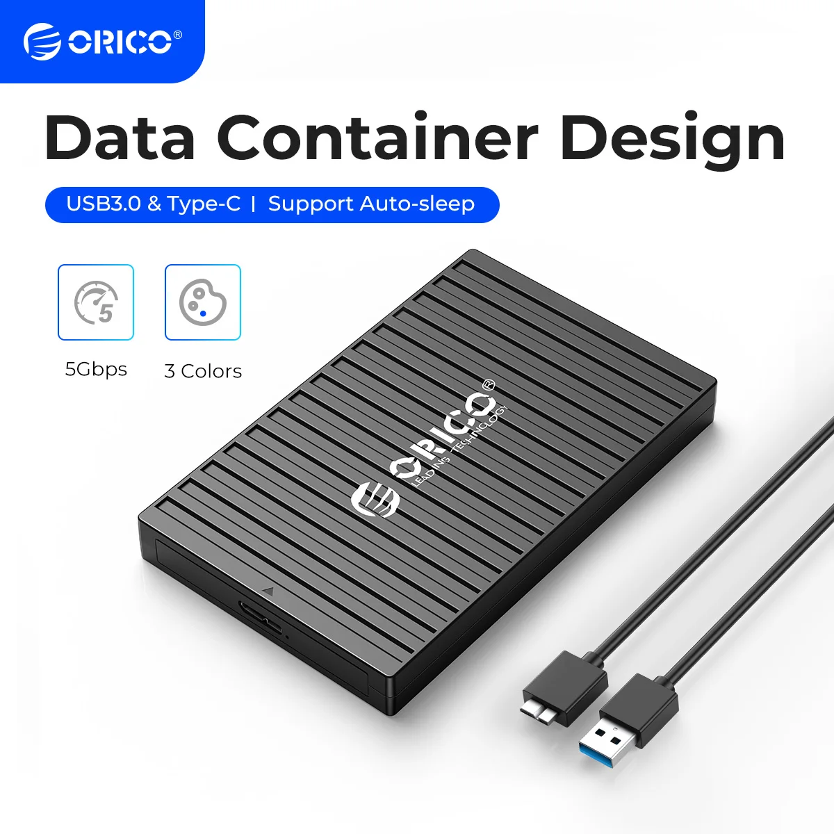 ORICO 2.5 Inch USB3.0 & Type-C 5Gbps HDD Case Data Container Design Auto-Sleep for SSD/HDD SATA Hard Drive Disk Enclosure