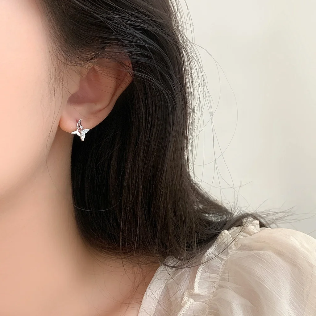 999 Sterling Silver Shining High Quality Temperament  Inlaid Zircon Entangled Fish Tail Earring for Women Hypoallergenic Jewelry