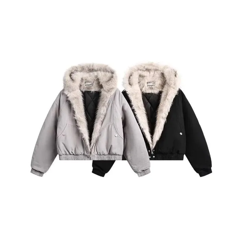 

Новинка 2025 года, пальто с животным принтом горного сиденья, утолщенная плюшевая хлопковая куртка с капюшоном, женская зимняя уличная куртка