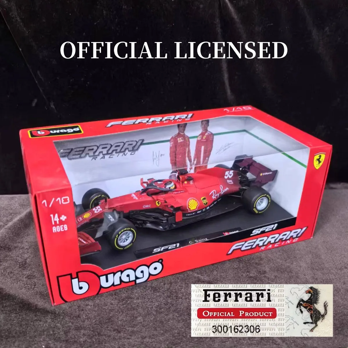 Bburago 1:18 Scuderia Ferrari SF21 # 55 Sainz Jr. F1 Modello di auto, scala Formula 1 Replica in miniatura Figura Giocattolo regalo di Natale per bambini