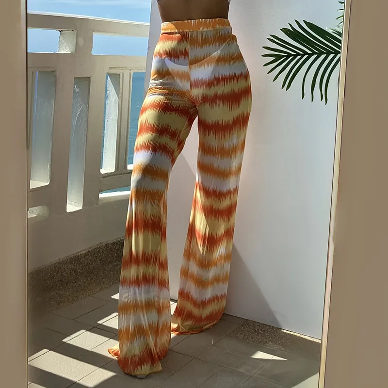 Mulher malha cover up calças praia envoltório biquíni envoltórios capa ups para calças de banho cintura alta ver através pant beach wear