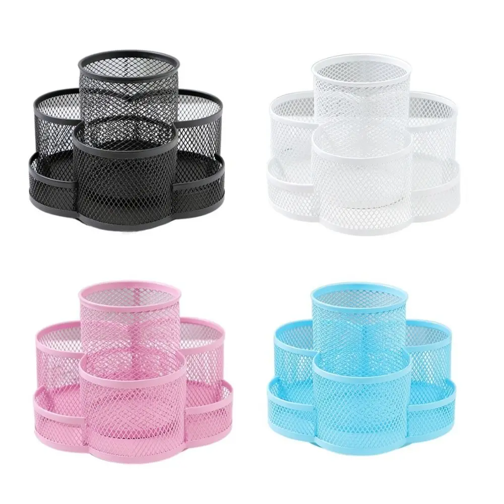 360 Rotatable Metal Mesh Pen Holder 7 Compartments Multifunctional Desktop Pencil Organizer Anti-slip Large Capacity