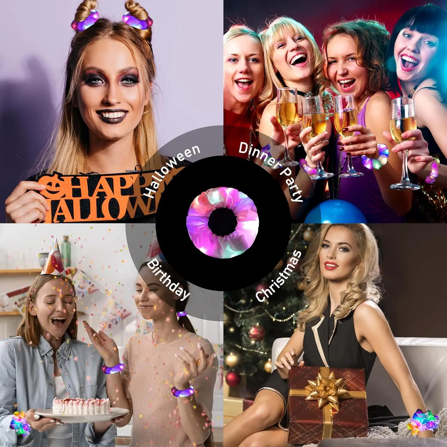 6pcs LED Scrunchies Hair Bands Light Up Scrunchies Elastic Glow in The Dark Srunchie Accessories for Rave Carnival Neon Birthday view 6