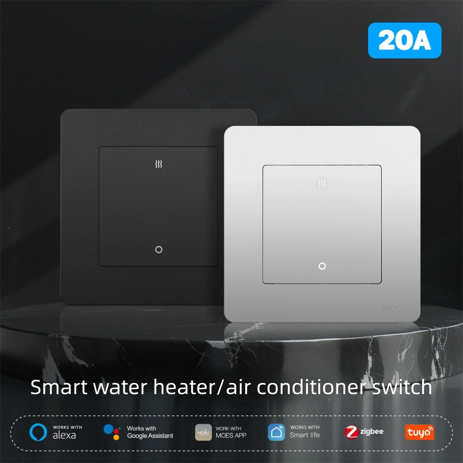 

MOES Tuya 20A ZigBee Умный обогреватель Переключатель переменного тока Монитор электричества с высокой нагрузкой Двухполюсное приложение Дистанционное управление Поддержка Alexa Google