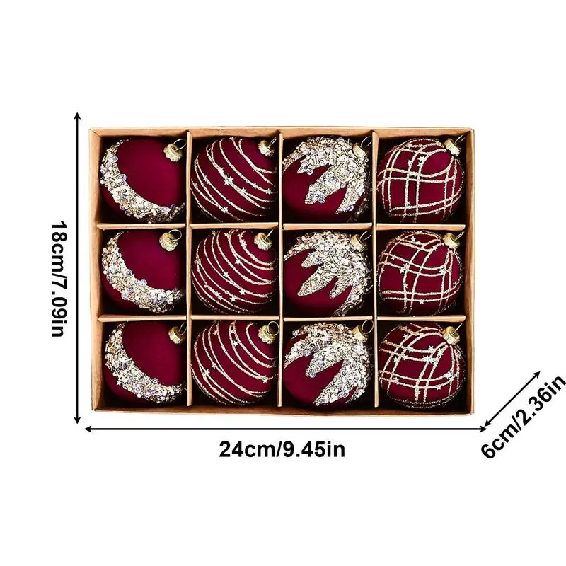 كرات عيد الميلاد اللامعة 12X كرة شجرة عيد الميلاد زينة كرة شجرة عيد الميلاد الرجعية مع بريق لحفلات الزفاف في العطلات