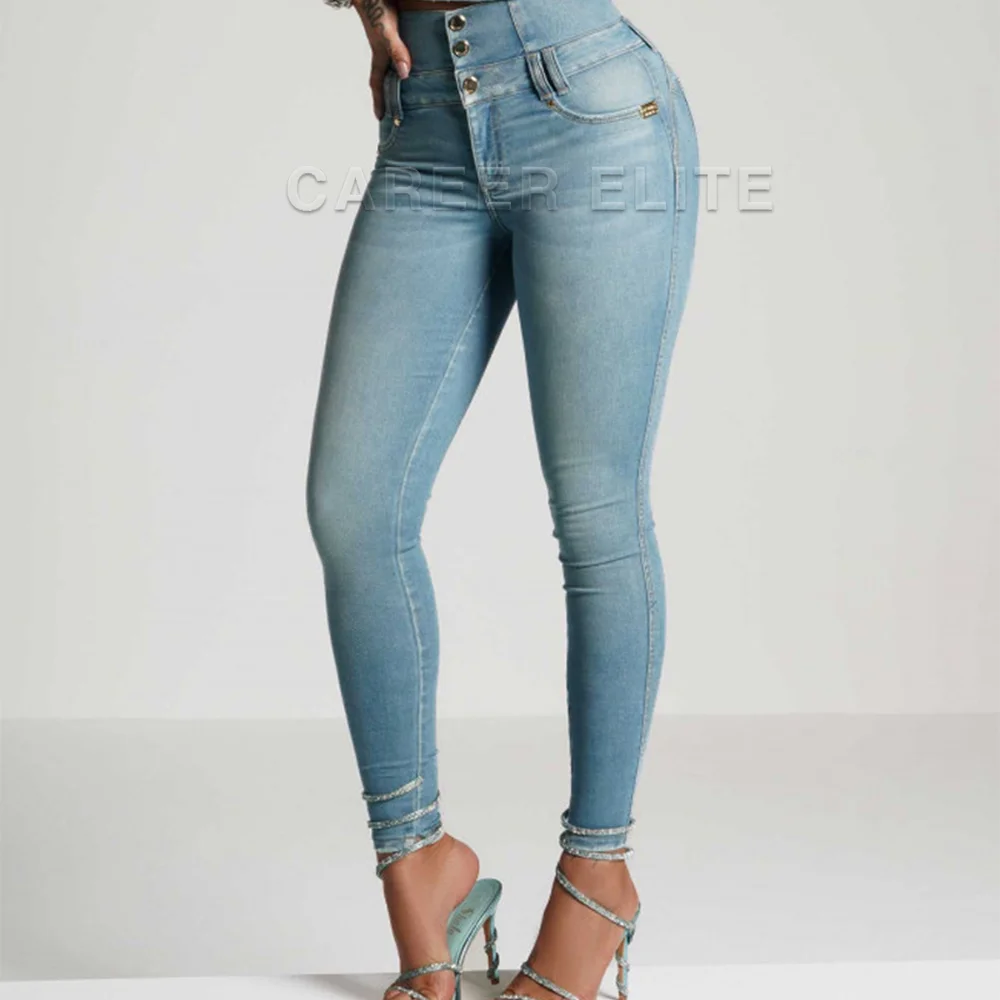 

2024 Fashion Jeans Woman Clothing Autumn Spring Denim Pants Vintage Slimming Trousers Female Solid Skinny Casual Pencil Pants
