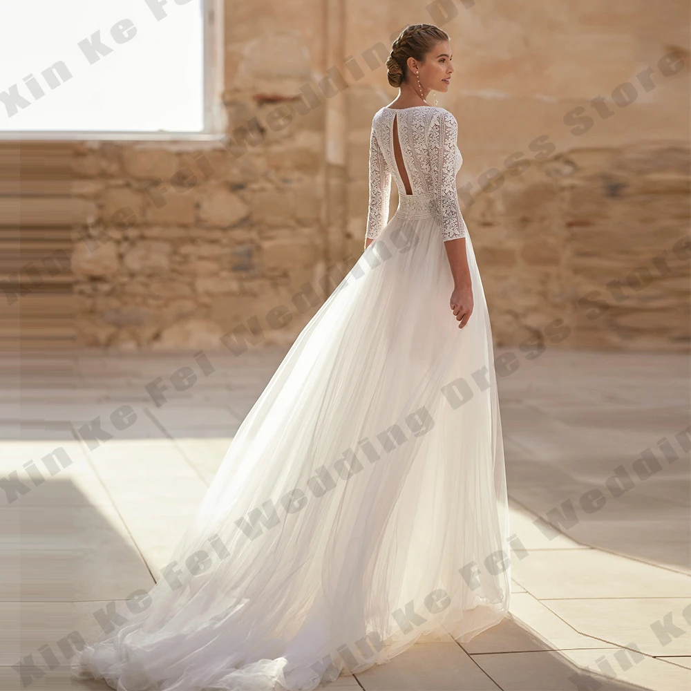 2025 Elegant Women's Bridal Gowns Lace Decal Long Sleeve Sexy V-neck Princess Wedding Dresses свадебное платье Customized Robe