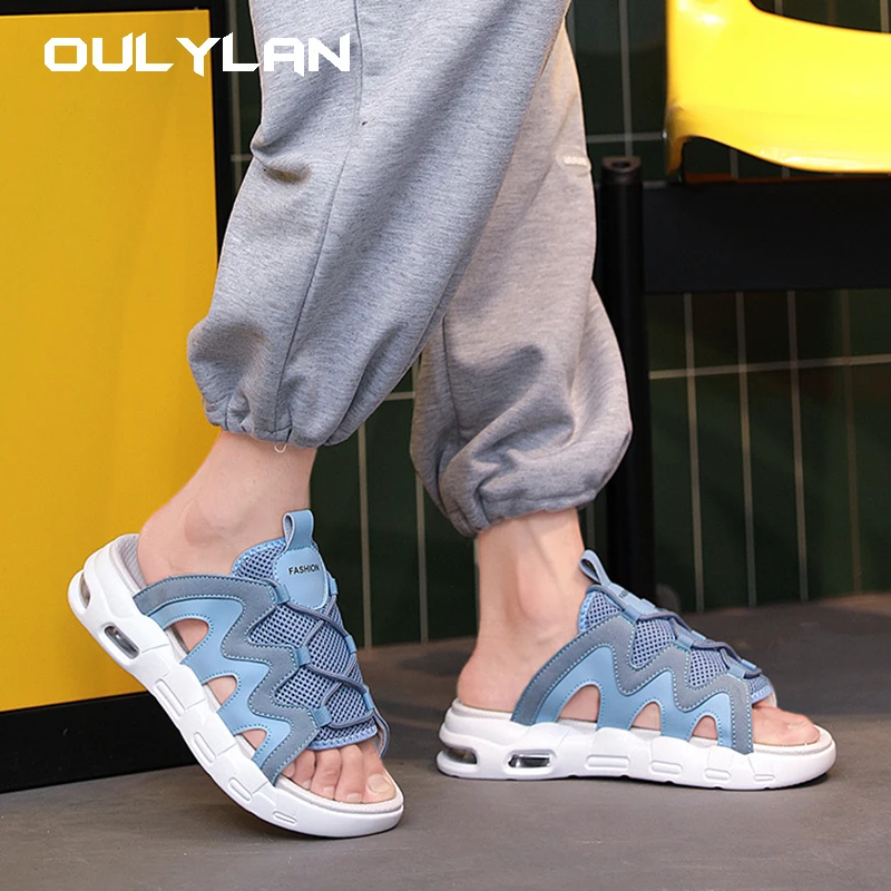 Air Cushion Design Slippers For Men Summer Hollow Breathable Sandals Outwear Casual Shoes Non-slip Flip Flops Chanclas Hombre