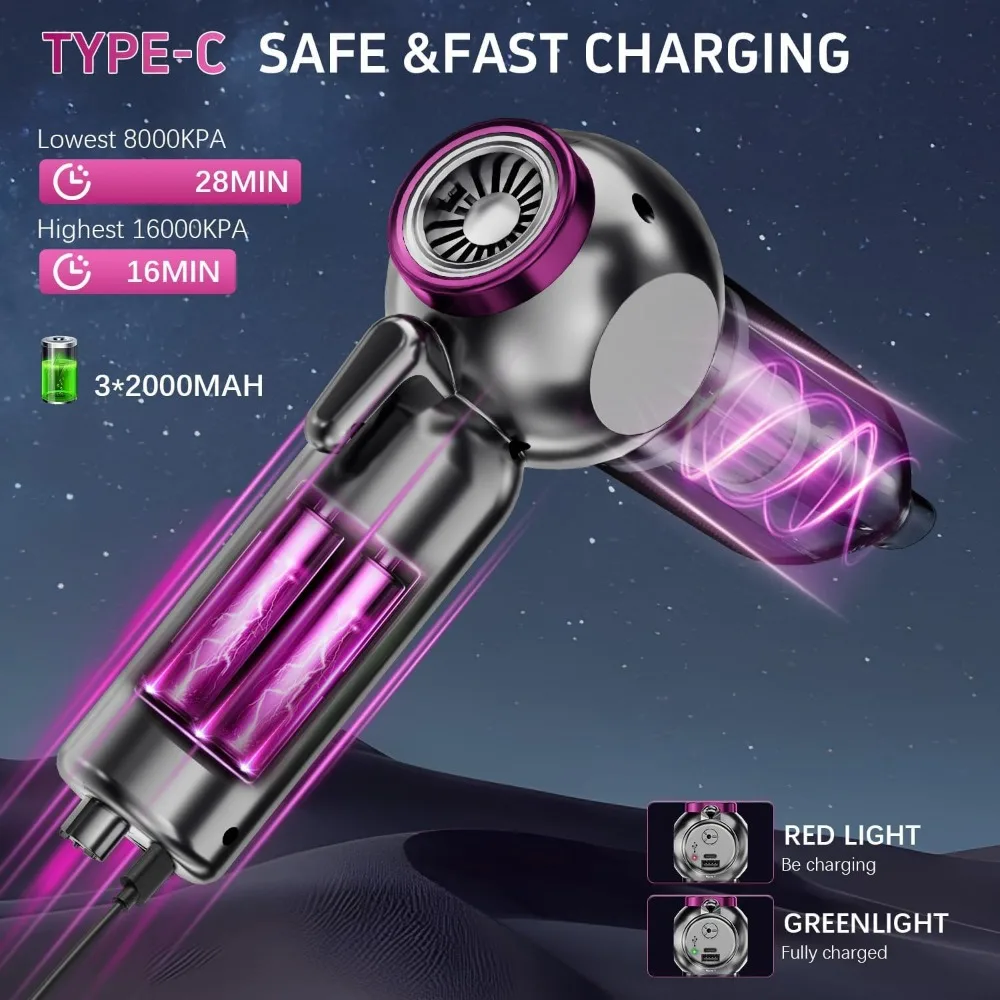مكنسة كهربائية محمولة للسيارة لاسلكية، مكنسة كهربائية محمولة 9 في 1 مع ضوء LED بقوة 16000 باسكال، مكنسة كهربائية صغيرة لغبار الهواء