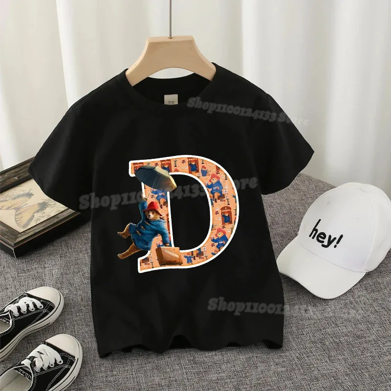 تي شيرت Paddingtons للأطفال مصنوع من القطن بحروف A-Z تي شيرت لطيف على شكل دب كرتوني تي شيرت للأولاد والبنات ملابس خروج للأطفال هدية جديدة