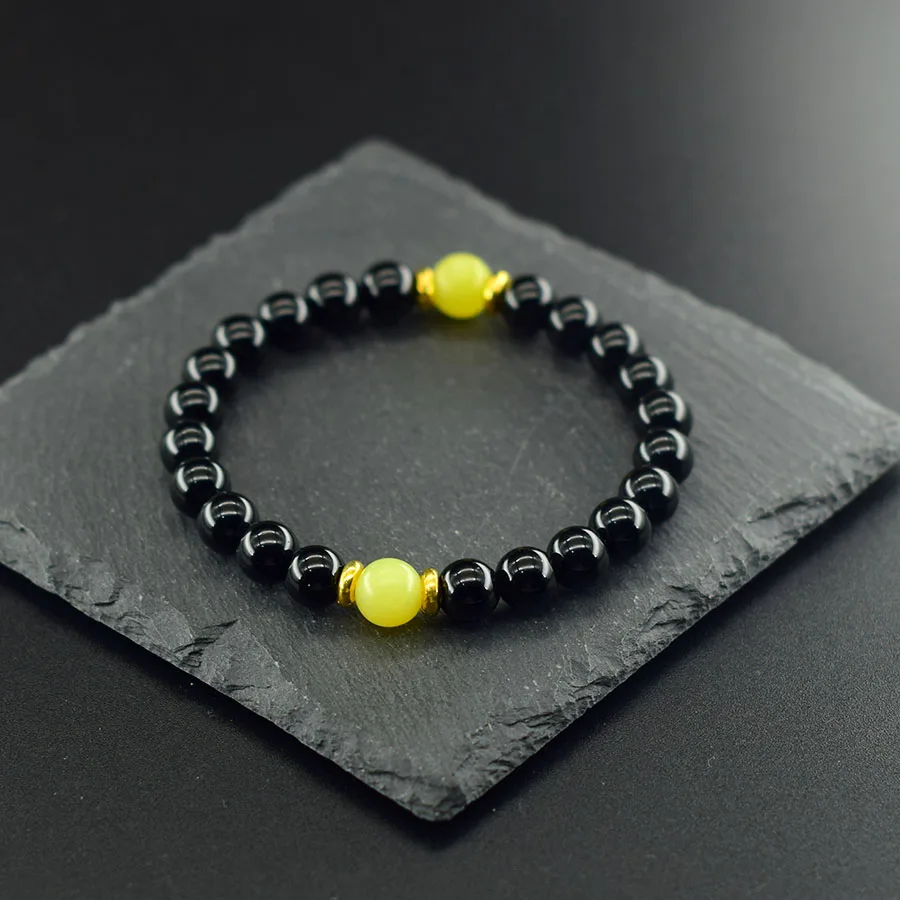 Natural Lemon Jade Bracelet Natural Obsidian Stone Bead Bracelet for Men Women Positive Energy Enhance Personal Charm Jewelry Gi