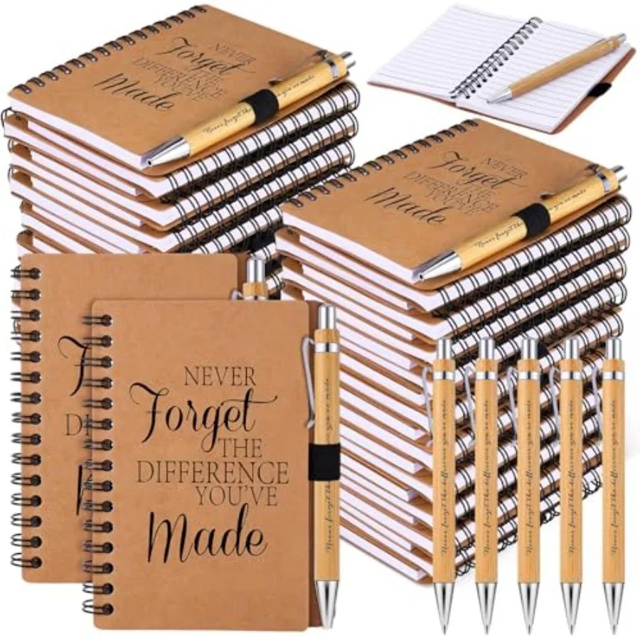 

80 Pcs Employee Appreciation Gifts Inspirational Spiral Notebooks Bulk Motivational Journals Bamboo Ballpoint Pens for Nurse Te