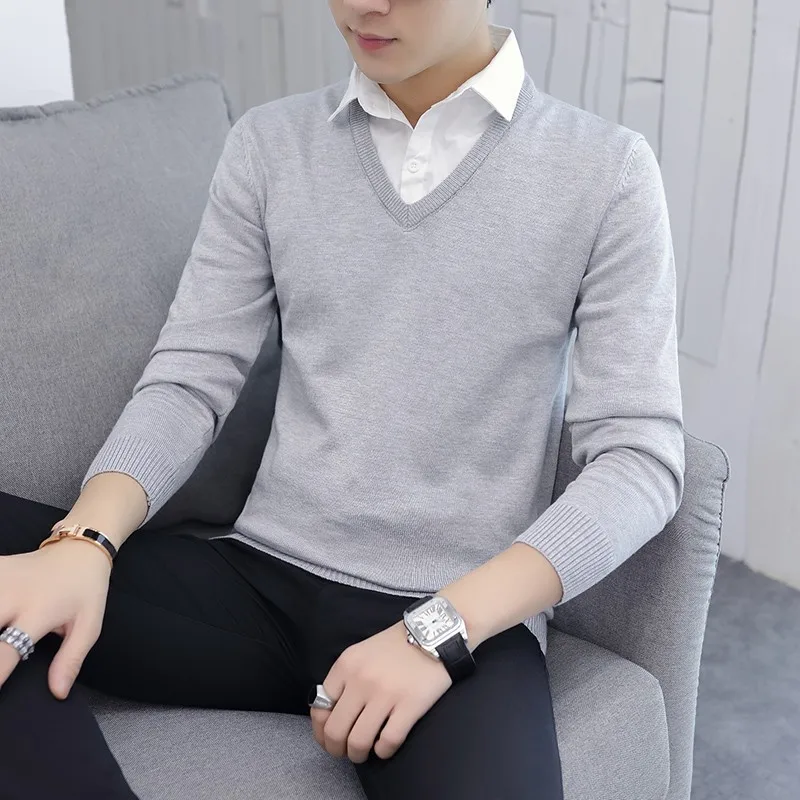 

Men's Knitted Sweater irt Collar Sle V-Ne Faionable Base Layer Chien Heart Design Autumn Winter Season Casual Wear