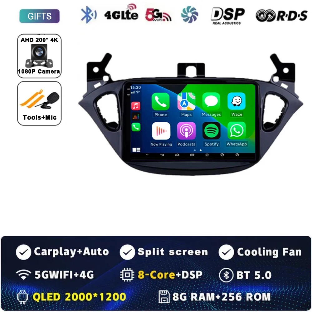 Android 16 autoradio, multimediasysteem, GPS-navigatie, stereosysteem, Carplay Auto voor Opel Corsa E 2014 2015 2016 2017 2018 2019