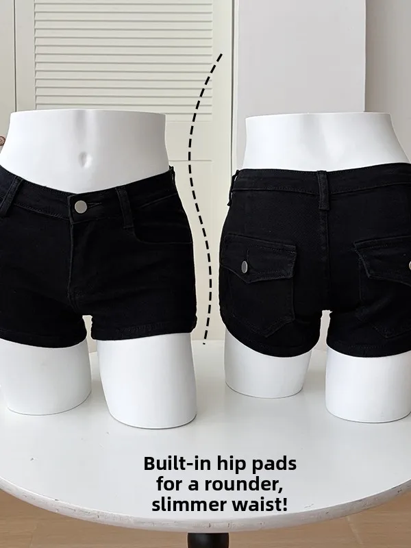 Low-Waist Fashionable Chic American Style Hot Pants Sexy Short Jeans Tight-Fit Butt-Lifting Shorts for Young Women Summer Wear