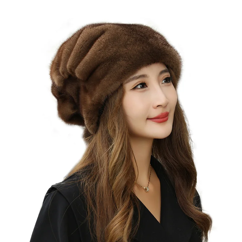 Whole Real Mink Fur Hats For Women's Caps Luxury Fashion Brand Real Fur Cap Christmas Hat Warm In Russian Lady Fur Hat