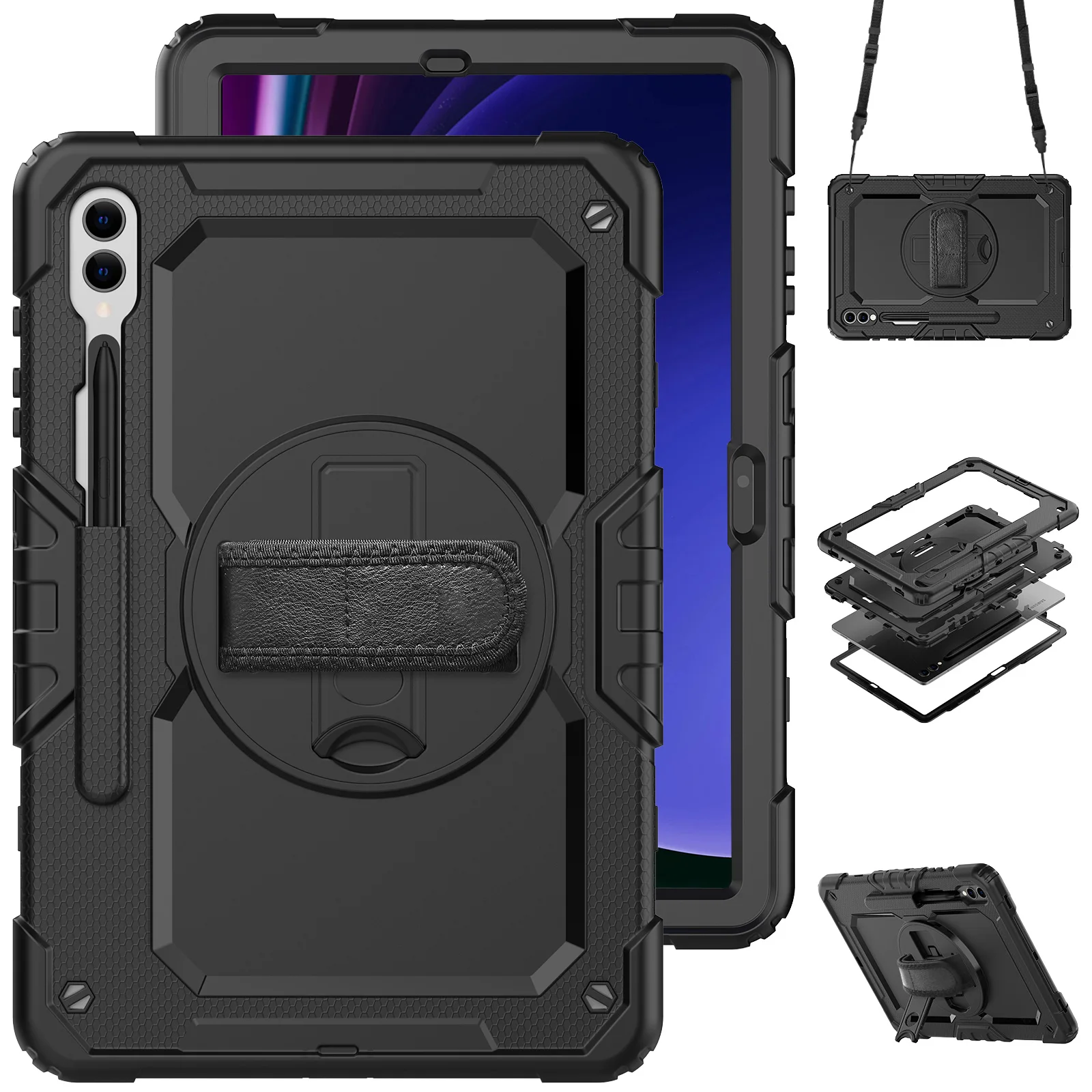 

Армированный чехол для Samsung Galaxy Tab S9 SM-X710 S9 Plus SM-X810 S9 Ultra SM-X910 S8, сверхъяркий вращающийся чехол с ремешком
